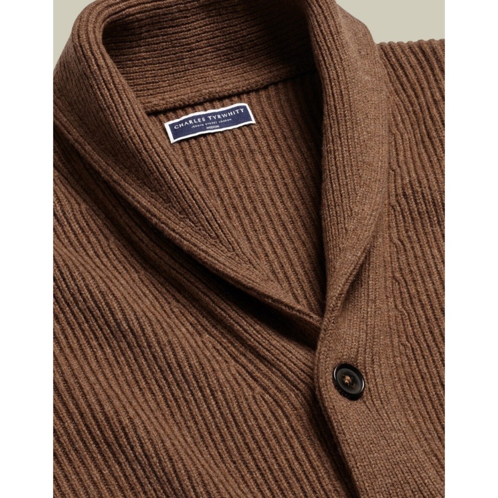 Charles Tyrwhitt Pure Merino Shawl Neck Cardigan Toffee Brown Men's Medium NWT